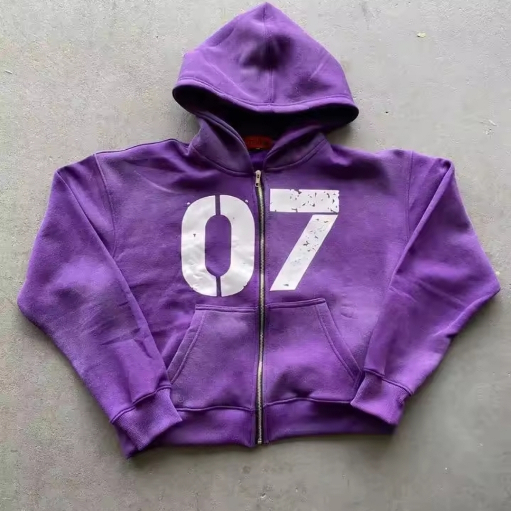 Purple Zip-Up Hoodie with White Graphic Print
